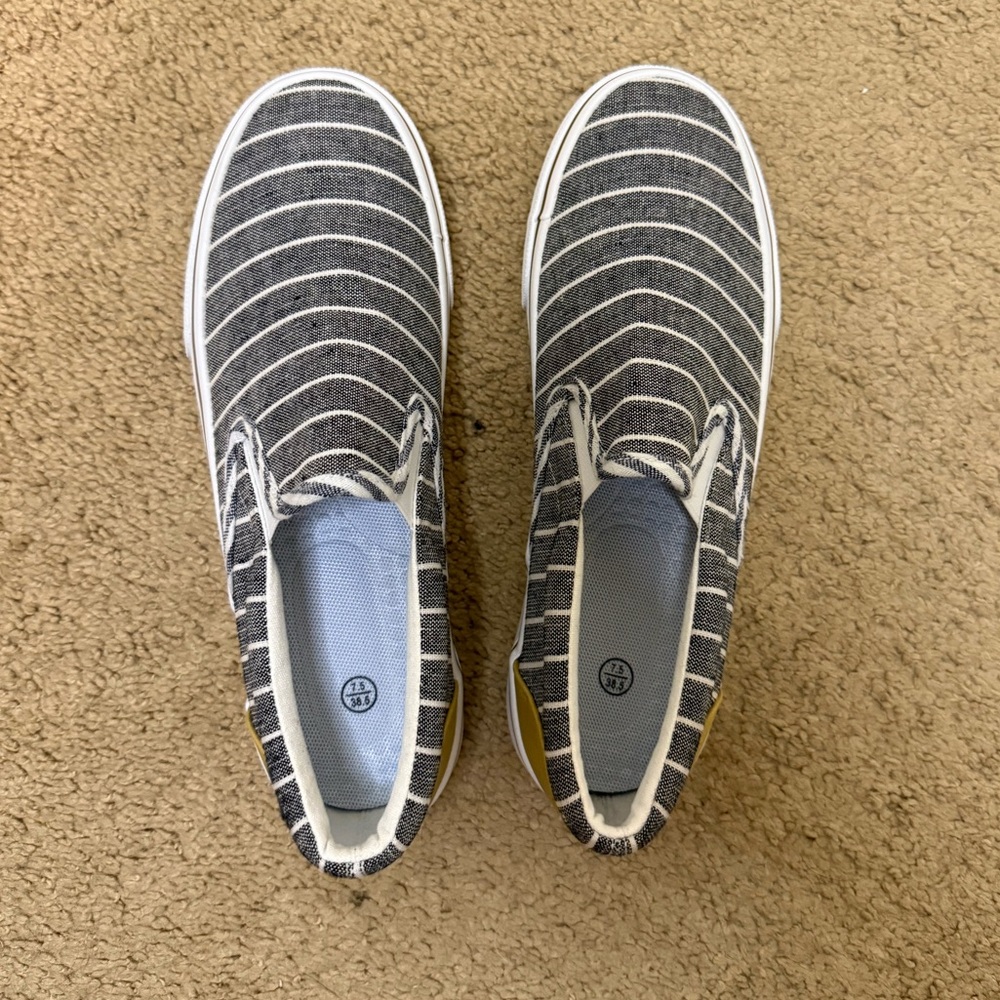 NWOT -  Women's Canvas Slip On White & Grey Canvas Shoes - 7.5